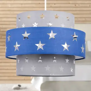 First Choice Lighting Navy Blue and Grey Star Two Tier Light Shade