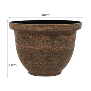 simpa 2PC Rustic Bronze Kingscliffe Plastic Planters 30cm (Dia)