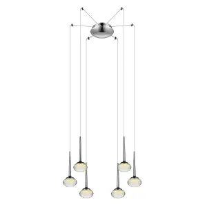 Luminosa Contemporary LED Cluster Pendant Ceiling 6 Light Chrome, Glass 3000K