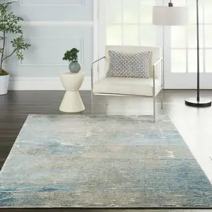 Grey Blue Modern Easy to Clean Abstract Rug for Living Room, Bedroom - 160cm X 221cm