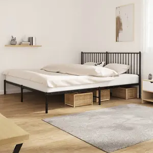 Berkfield Metal Bed Frame with Headboard Black 193x203 cm