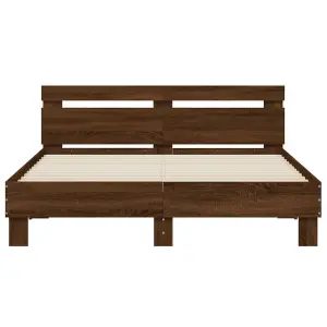 Berkfield Bed Frame with LED without Mattress Brown Oak 140x190 cm