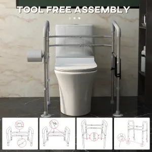 HOMCOM Adjustable Toilet Safety Frame with Additional Rubber Tips Storage