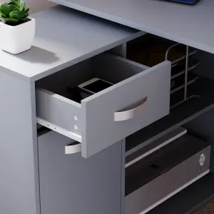 Vida Designs Longton Grey Adjustable L-Shaped Computer Desk with Shelves, Drawer and Door