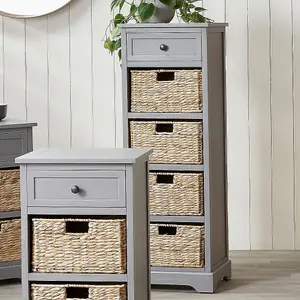 Grey Wood 1 Drawer 4 Basket Tall Unit