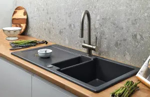 Clearwater Melody Ceramic Basalt Satin Kitchen Sink 1.5 Bowl & Drainer - Reversible - MEL1020BA