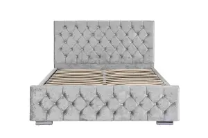 Arya Fabric Ottoman Super King Bed with Storage, Silver Velvet