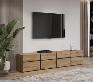 Kross 40 TV Cabinet in Oak Wotan - W2250mm H480mm D400mm Elegant Wood Finish