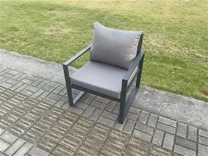 Fimous Dark Grey Aluminium 3 Pieces Garden Furniture Sofa Set Chair With Table Including Cushions