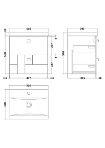 Cube Wall Hung 2 Drawer Geometric Vanity Basin Unit & Ceramic Mid-Edge Basin - 500mm - Satin White with Black Round Handles