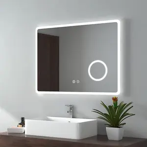 EMKE Bluetooth Bathroom Mirror 600 x 800mm LED Mirror with Touch Switch, Demister, Shaver Socket, 3X Magnifying