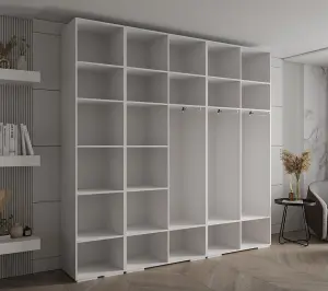 Elegant White Inova 3 Hinged Door Wardrobe W2500mm H2370mm D470mm - Versatile Storage with Gold Vertical Handles