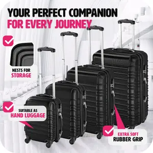 Suitcase Set - 4 hard-shell suitcases with telescopic handle, swivel wheels - black