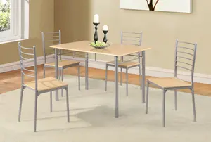 Comfy Living 5 Piece Beech Effect Wooden Dining Set Metal Kitchen Furniture