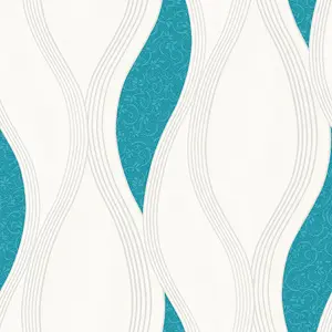 Wave Embossed Textured Wallpaper - Turquoise - E62001