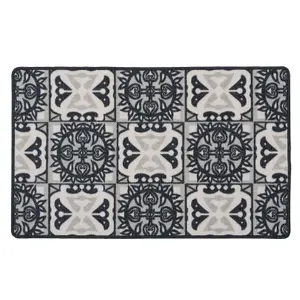 Grey Mosaic Tile Non Slip Washable Kitchen Utility Mat 120x160cm