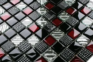 Glass mosaic on mesh for bathroom or kitchen 300mm x 300mm - Red Samurai