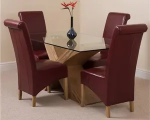 Valencia 160 cm x 90 cm Glass Dining Table and 4 Chairs Dining Set with Montana Burgundy Leather Chairs