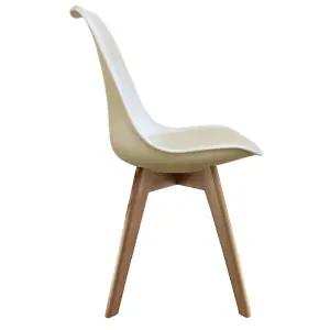 Soho Vanilla Plastic Dining Chair with Squared Light Wood Legs