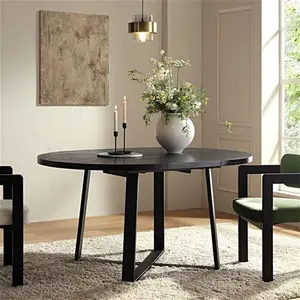 BERN Extending Round Dining Table With Metal Legs, Black Modern - Daals - Dining Tables