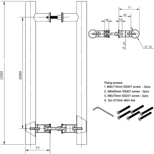 EAI Guardsman Back To Back Entrance Inline Pull Handles - 1200x32mm - Satin Stainless Steel