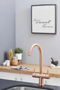 SIA KT3CU Copper Swan Neck Twin Lever Contemporary Monobloc Kitchen Mixer Tap