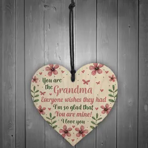 Red Ocean Grandma Grandparent Gift Wooden Hanging Heart Plaque Birthday Gift For Nan Nanny Gran Mothers Day Heart Sign