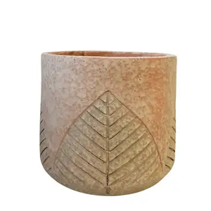 Rustic Embossed Leaf Design Indoor Plant Pot - H15 cm