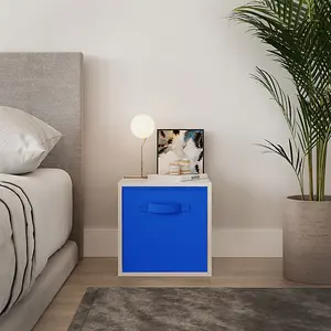 URBNLIVING 30cm Height White Wooden Shelves Cubes Storage Units With Dark Blue Drawer Insert