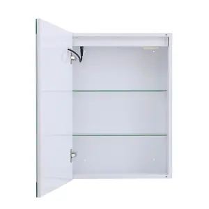 1-Door LED Illuminated Anti Fog Mirrored Bathroom Cabinet with Touch Sensor Shaver Socket 60x45cm