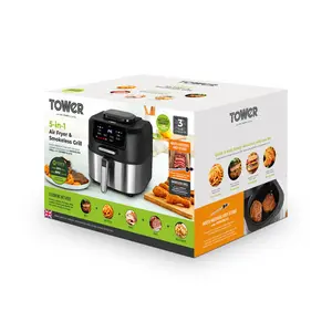 Tower T17131 Vortx 5 in 1 Air Fryer and Grill with Crisper, 5.6L, Black