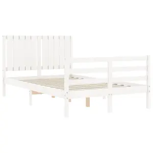 Berkfield Bed Frame with Headboard White Small Double Solid Wood