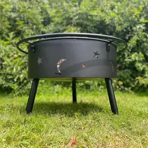 Star and Moon Fire Bowl with Grill, Safety Guard and Poker