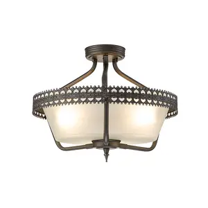 Elstead Crown 3 Light Semi Flush Ceiling Pendant Light Iron, E27