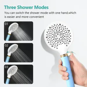 EMKE Shower Head and Hose Set 1.5M Stainless Steel Hose and High Pressure Shower Head 6 Spray Modes, Blue