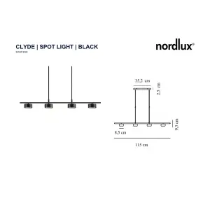 Nordlux Clyde Indoor Dining Kitchen Metal Pendant Ceiling Light in Black (Diam) 8.5cm