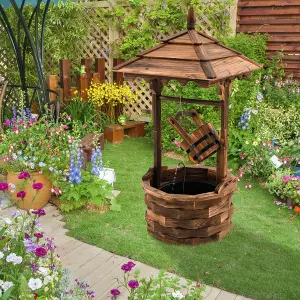 Costway Outdoor Wooden Water Fountain Rustic Wishing Well Fountain with Electric Pump