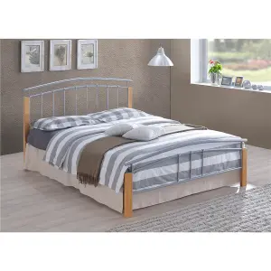 Silver Metal & Beech Bed Frame - King Size 5ft