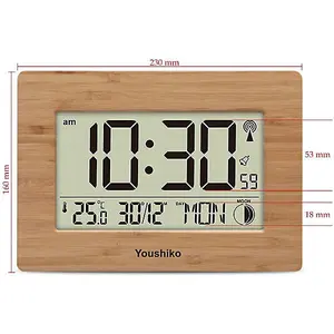 Radio Controlled LCD Wall Mountable and Desk Clock ( Bamboo Wood Panel   )