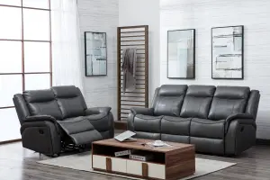 New Hampshire Grey 2 Piece Leather Aire Reclining Sofa Suite Recliner 3 Seater and 2 Seater