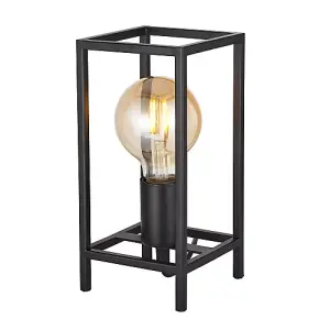 Vintage and Industrial Style Matte Black Table Lamp with Rectangular Cage Design