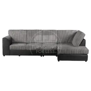 Luxor Black and Grey Jumbo Cord Large 5 Seater Corner Sofa Long Right Hand Facing - Full Back