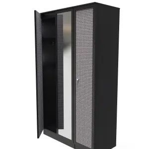 Cairo Triple Mirror Wardrobe in Smooth Black (Ready Assembled)