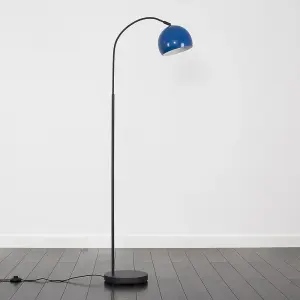 ValueLights Designer Style Dark Grey Curved Stem Floor Lamp With Navy Blue Dome Shade Complete With 6w LED GLS Bulb In Warm White