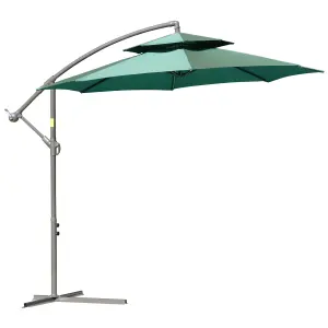 Outsunny 2.7m Cantilever Banana Parasol Outdoor Sun Shade Crank, Green