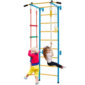 Costway Kids Steel Swedish Ladder Set Gymnastic Wall Gym Pull-up Bar Climbing Frame