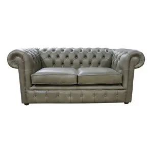 Chesterfield 2 Seater Selvaggio Sage Green Real Leather Sofa Settee In Classic Style