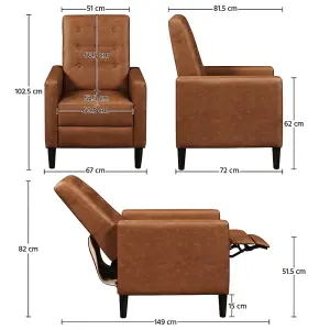 Yaheetech Brown Faux Leather Recliner Sofa with Adjustable Back