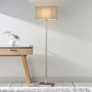 Floor Lamp Light Matt Nickel & Grey Fabric 60W E27 Standing Base & Shade