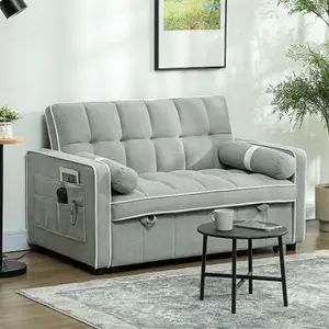 HOMCOM 2 Seater Pull Out Sofa Bed with Adjustable Backrest, Light Grey